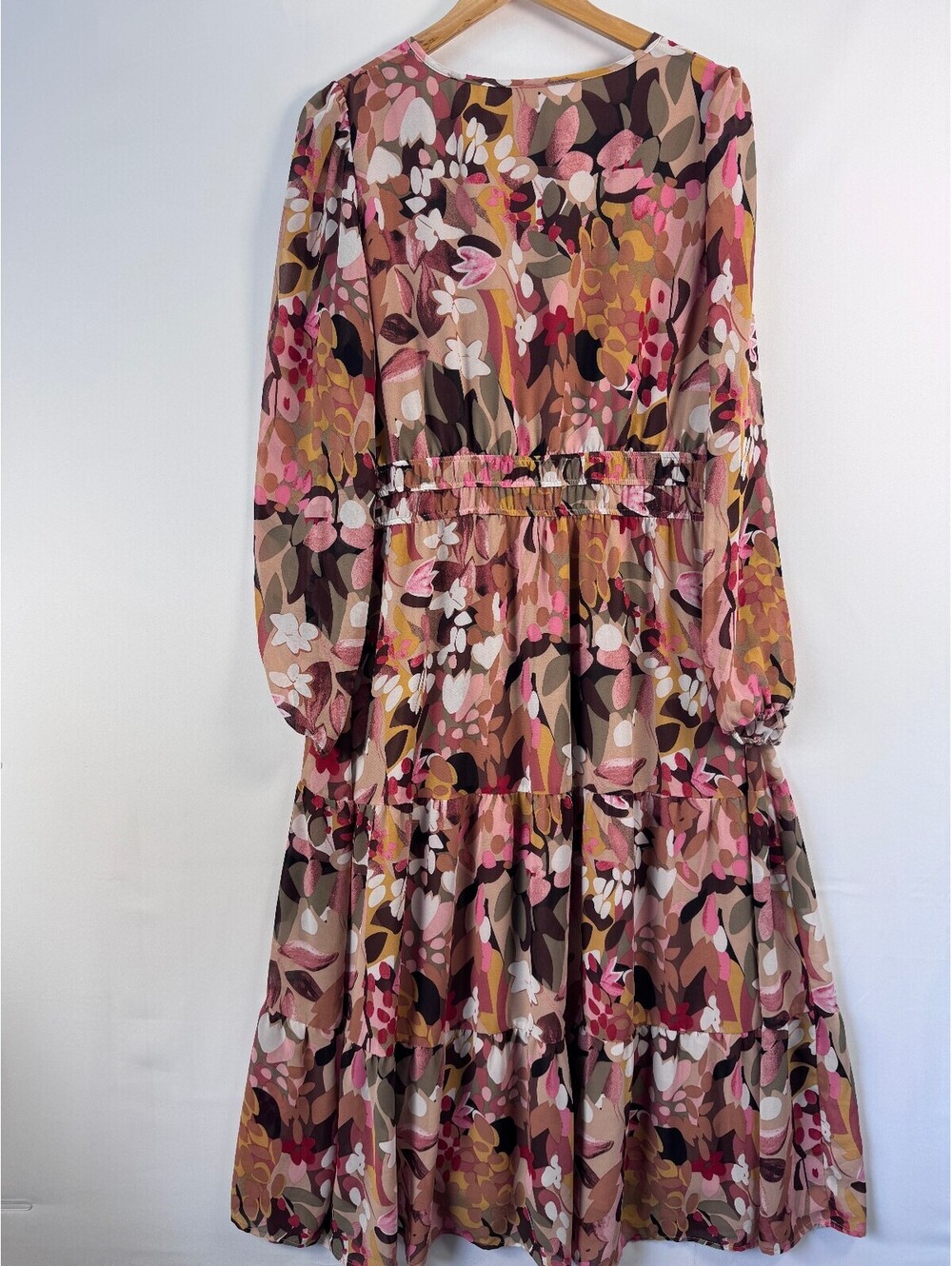 Boho Floral Maxi Dress Tiered Fall Wedding Guest V Neck Long Sleeve Womens XL - Picture 8 of 8